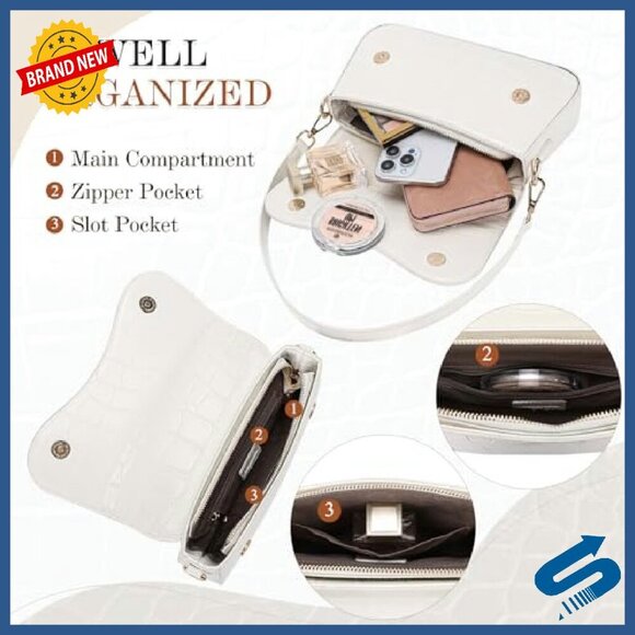 Small PU Leather Shoulder Bag with Adjustable Strap, Magnetic Buckle - Picture 4 of 8